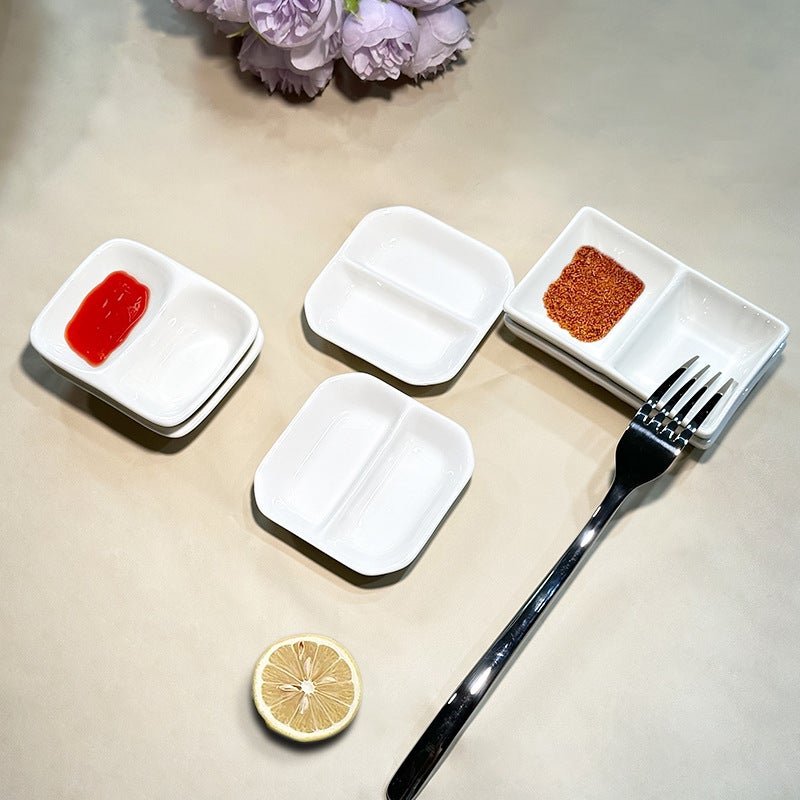 Sauce Dish, Seasoning Dish, Ceramic Small Dish, Condiment Dish, El Tableware, Sauce And Vinegar Dish, Rectangular Dish, Two-Compartment Dish, Divided Dish, Household Use - Image 5